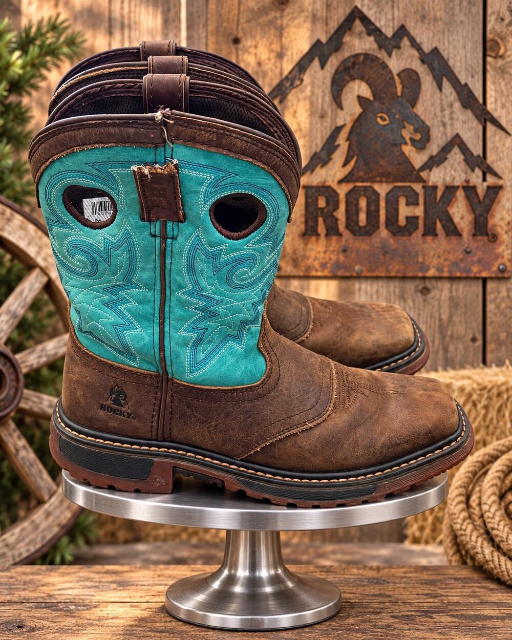 Rocky Kids Original Ride FLX 8” Western Boots Brown Teal Size 3M